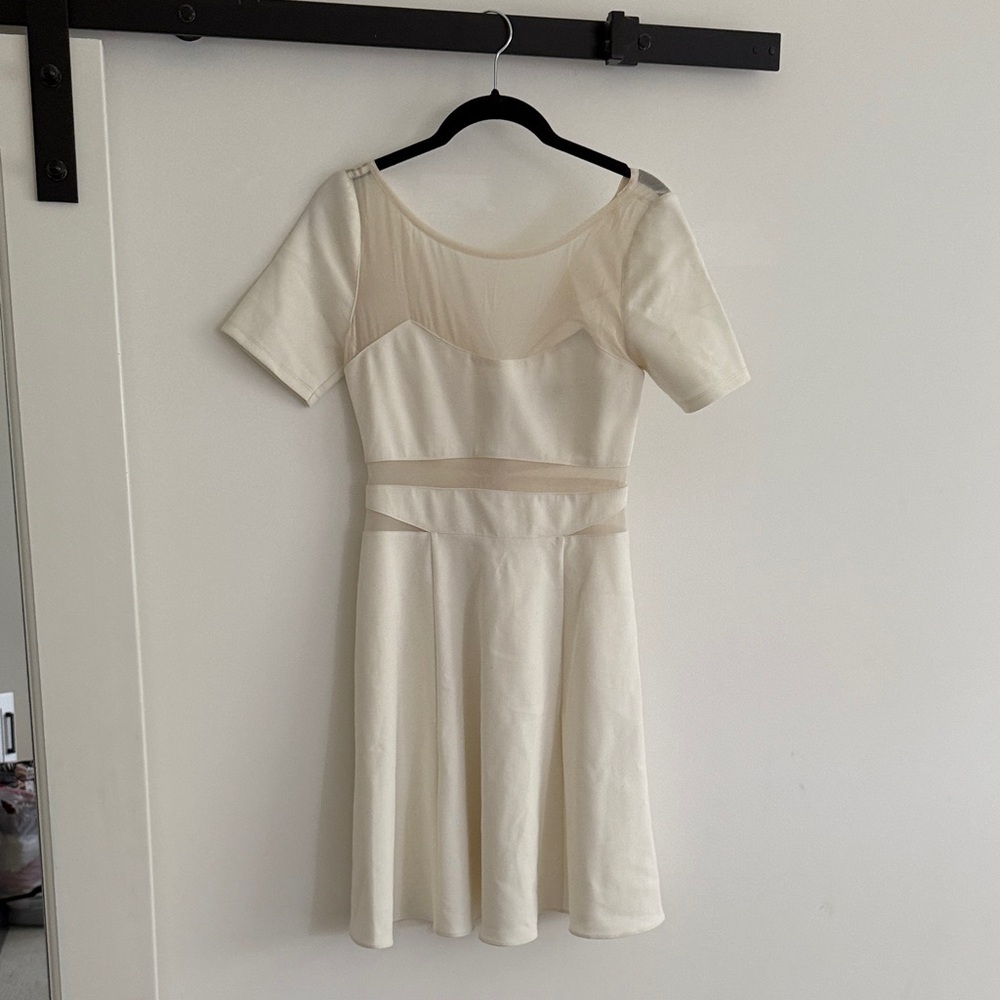 Elizabeth and James Cream Mini Dress with sheer cut outs